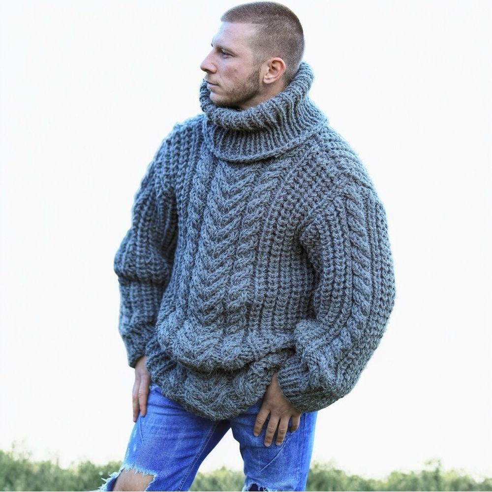 ZARA Mens Gray Chunky Cable Knit Sweater Men’s M | Cozy Streetwear Winter